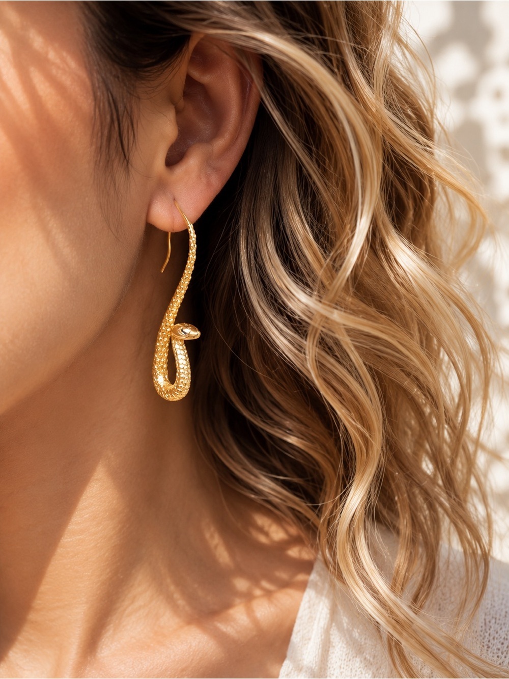 Gold Serpent Drop Earrings